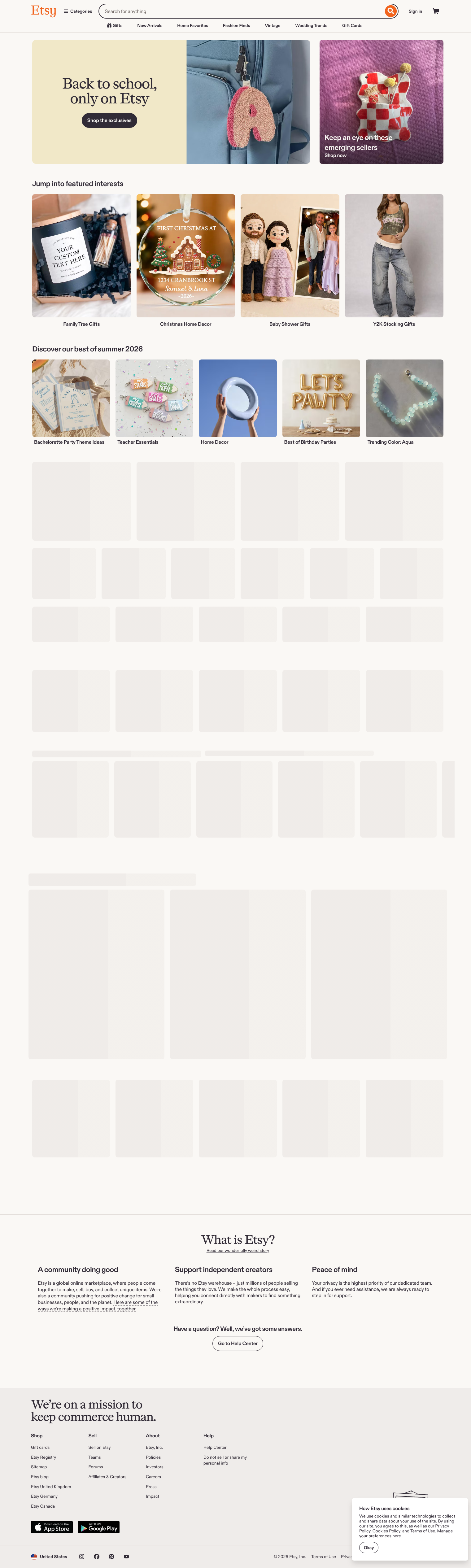 Homepage with full category list open